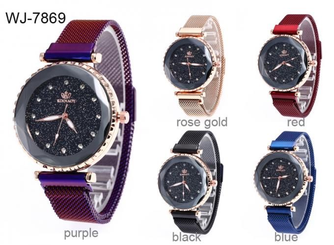 WJ-8656 Nowy styl Fioletowy zegarek ze stali nierdzewnej Pasek do zegarka 5 kolorów Pasek magnetyczny Analogowy zegarek kwarcowy