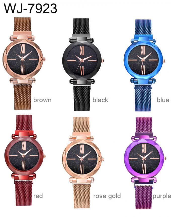 WJ-8656 Nowy styl Fioletowy zegarek ze stali nierdzewnej Pasek do zegarka 5 kolorów Pasek magnetyczny Analogowy zegarek kwarcowy